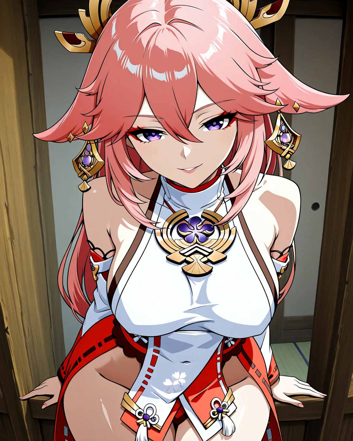 score_9,score_8_up,score_7_up,bachong, solo, pink_theme, simple_background, 1girl, long_sleeves, open_mouth, pleated_skirt, lagre breasts, looking_at_viewer, white_background, pink_ribbon, sleeves_past_wrists, highres, absurdres, big , NSFW, nuded, naked, wet tongue, wet body, full body