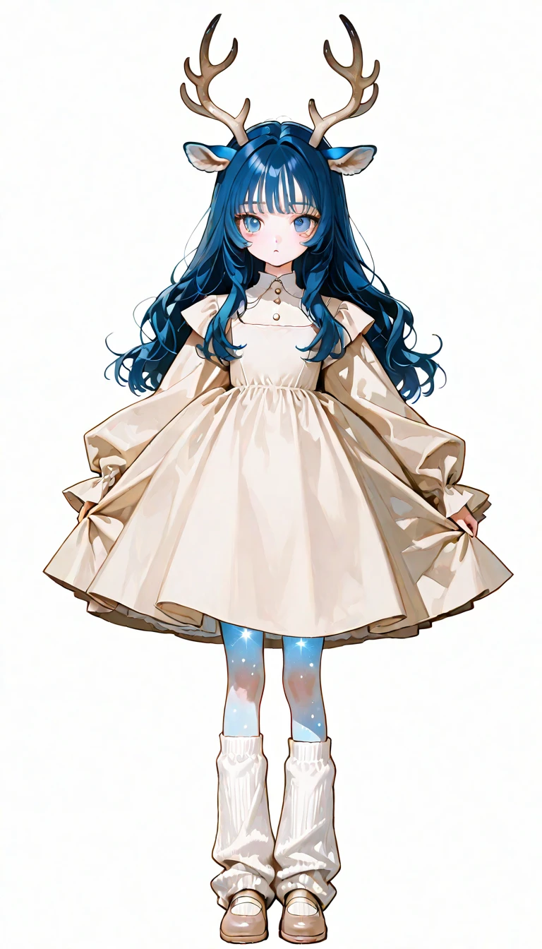 full body straight standing pose boy, beautiful cute boy, 12yo boy student, blue curly hair, wearing white pent and shirt dress, white background, simple white background, character sheet
