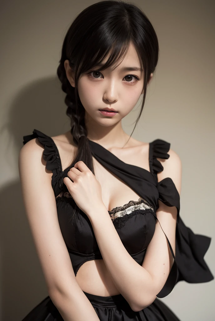 (in 8K. HDR.Hyper-Realism、Masterpiece 1.4、Live Photo 1.4, Best quality1.4, Ultra Detailed 1.4、masterpiece:1.4、Insanely detailed、Perfect Shading、Solo Photography、NIKON nffsw.50mm Lens、full body photographed)(((Gothic ta、Horror、Necronomicon、skeletal,skull,girl、mid night、dimly lit basement、Basement full of creepy objects、A Necromancer、、Whole body bloody、、full body picture 1.5)))(((femele, 18year old、Small face 1.4、twin-tail hair、Bangs on the forehead、A dark-haired、Five Fingers.)))、(small tit、small tits、muscular body、zombie、guts,intestine、Pale ,pale skin、dead body、Detailed skin with visible pores、extremely detailed and beautiful face、Detailed skin)、
