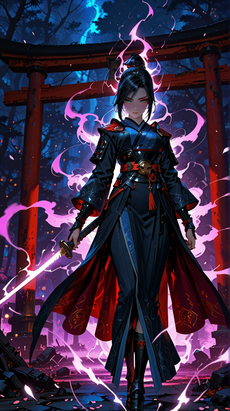 "Sci-fi painting, enigmatic girl shinobi, katana wielder, space wanderer, planetes in the distance, futuristic science fiction, misty ambiance, (otherworldly allure)"