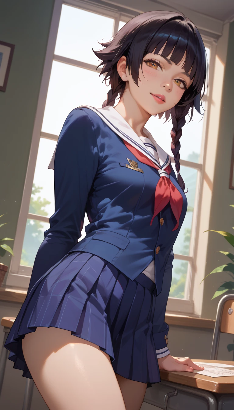 (masterpiece:1.2, top-quality), (realistic, photorealistic:1.4), beautiful illustration,
looking at viewer, cowboy shot, front view:0.8,
1 girl, japanese, high school girl, (long hair:1.5), light brown hair, (side ponytail:1.7), large breasts:0.8,
beautiful hair, beautiful face, beautiful detailed eyes, beautiful clavicle, beautiful body, beautiful chest, beautiful thigh, beautiful legs, beautiful detailed fingers, five fingers,
(beautiful scenery), , school,
((cute school uniform, long sleeves, pleated skirt, sailor collar, scarf)), white panties,
standing, walking,
smile, ,