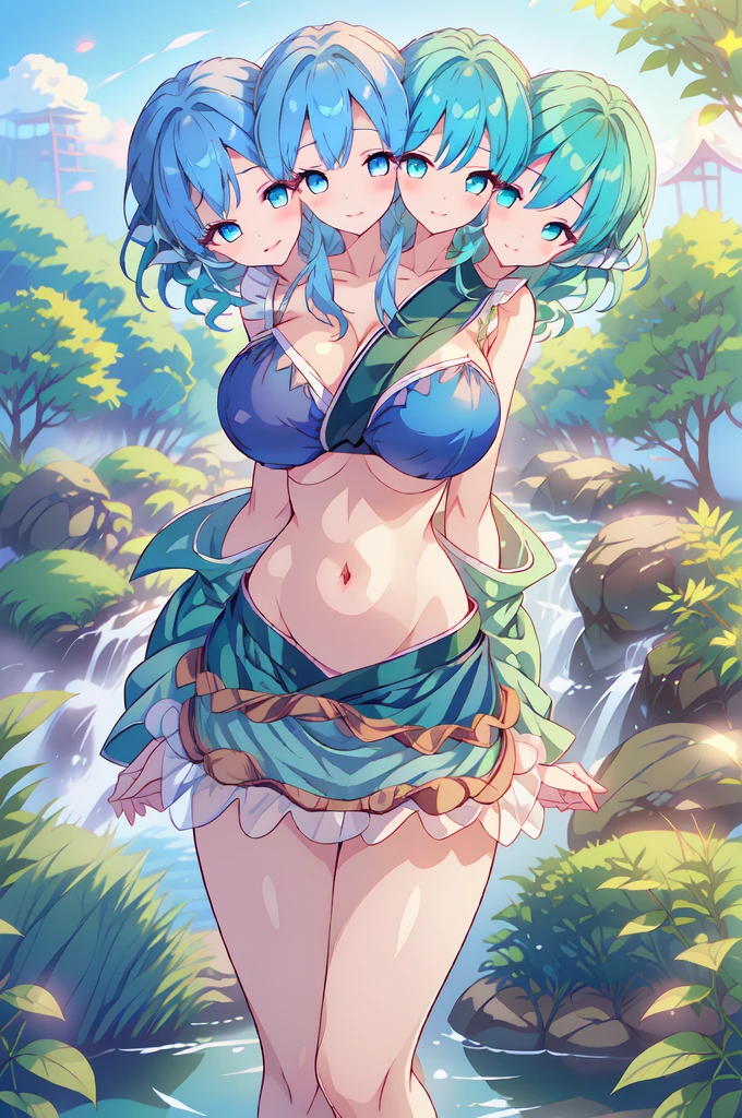 (masterpiece, best quality), best quality, best resolution, (ultra-detailed), (3heads:1.5), 1girl, (izayoi sakuya:1.3), masterpiece, (best quality:1.5, highres, UHD), highres, absurdo, ultra detail, ultra quality, Ultra resolution, dark blue top, crop top, ((stomach)), midriff, ((groin)), dark blue skirt, normal ears, shackles, grey hair, very long hair, wavy hair, sidelocks, blue eyes, parted lips, sweat, cute, toned belly, hand on own chest, eyelashes, (24 year old woman:1.3), (masterpiece:1.5), (best quality:1.5), (beautiful detailed), extremely detailed CG, extremely delicate and beautiful, depth of field, (finely detailed face), (perfect details:1.2), (mature female:1.3), wide pelvis, slender, large veiny breast, 16k resolution, high quality, high definition, extremely detailed, masterpiece, best quality, grey hair, long hair, alluring presence, braid, short skirt, close up, big tits, young, hair ribbon, maid headdress, side braid, (girl with three heads),