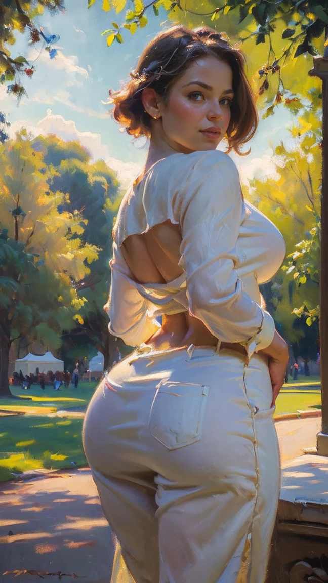 (masterpiece:1.4), (best quality:1.4), retro vintage pin-up style, extremely detailed, intricate, hyper-detailed, illustration, soft lighting, 20 years old woman, totally naked, tight tits, , Kneeling and setting on foot,  (perfect_face), bend over and look back,  out door, garden,  intricate, dramatic lighting, 4k, detailed_background, caustics, full_body, digital_illustration. shoot by below.