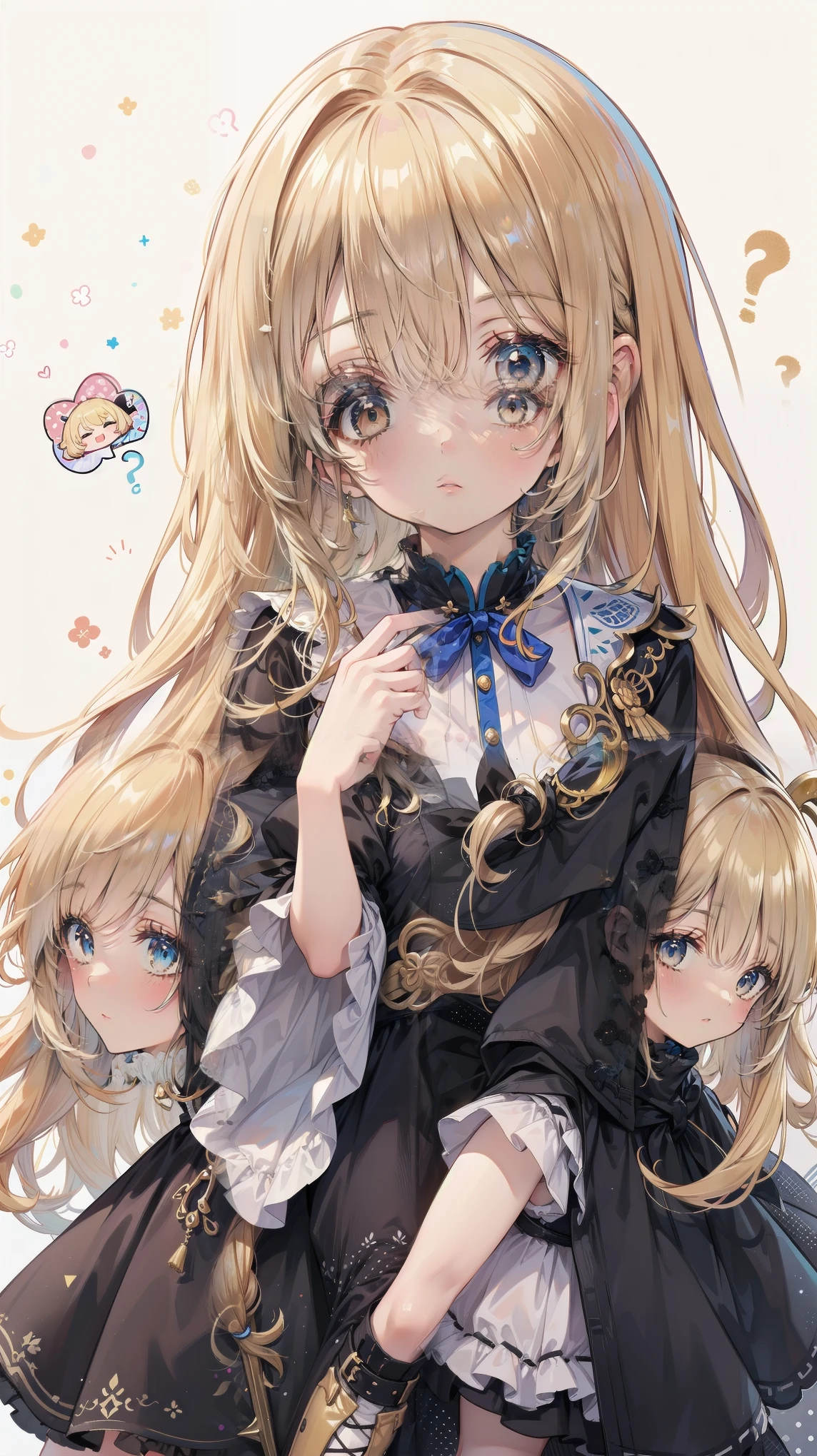 Dots are、明るいピンクの頬、she has chin-length, curly, golden blonde hair with wavy bangs.、she'dark-skinned girl。. she is wearing a bright red headband with a ribbon on the right side of her head.. Dots are、she wears a shiny pastel blue and scarlet red dress with a small ribbon belt around her waist。, white collar, 4 crimson buttons, Bright red lining. sheのドレスの下には赤と淡いブルーのチュールスカートがある.. she also、Red top with white socks、she is wearing carnation pink high-top sneakers with bright red shoelaces.。. Shine; glitter