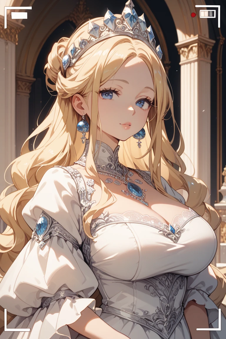 Super detailed, Very detailed,((Anime art style)),masterpiece,(Highest quality),(Super detailed),(Very delicate and beautiful),((alone)),(((whole body))),whole body,((Detailed face and eyes)),Perfect Eyes, Rendered eyes,Beautiful eyes like jewels,((1 princess in A gorgeous Rococo ball gown with beautiful embroidery and jewels.。Comes with a full-length hoop skirt with plenty of frills。)),((crinoline)),A gorgeous Rococo ball gown with beautiful embroidery and jewels.。Comes with a full-length hoop skirt with plenty of frills。,(Lots of straight hair,Very long straight hair with great volume,Super long straight hair),Glittering Skin,(((Very huge ,Skin Dentition))),bursting breasts,Cleavage,((Fantasy Castle,Outdoor,Outside the castle)),length_gloves,A very luxurious jeweled hair ornament,(Sparkling、A very gorgeous jewel-encrusted tiara),(Fine Jewelry),whole body,A gorgeous Rococo ball gown with beautiful embroidery and jewels.。Comes with a full-length hoop skirt with plenty of frills。