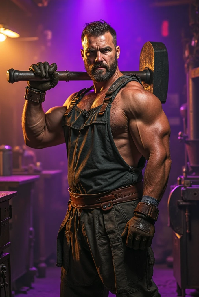 orc blacksmith, (young muscular male: 1.5), (serious look: 1.5), muscular, (blacksmith clothing and leather apron: 1.5), smithy workshop background, smithing weapon, full shot, ((looking at viewer:1.2), (from side:0.8)), athletic, volumetric lighting dynamic lighting, real shadows, vibrant contrasting colors, style of Stephen Hickman and Stan Manoukian, ultra realistic, masterpiece, high quality, highres, sharp focus, intricate, sharp details, highly detailed, rich color, 8K,