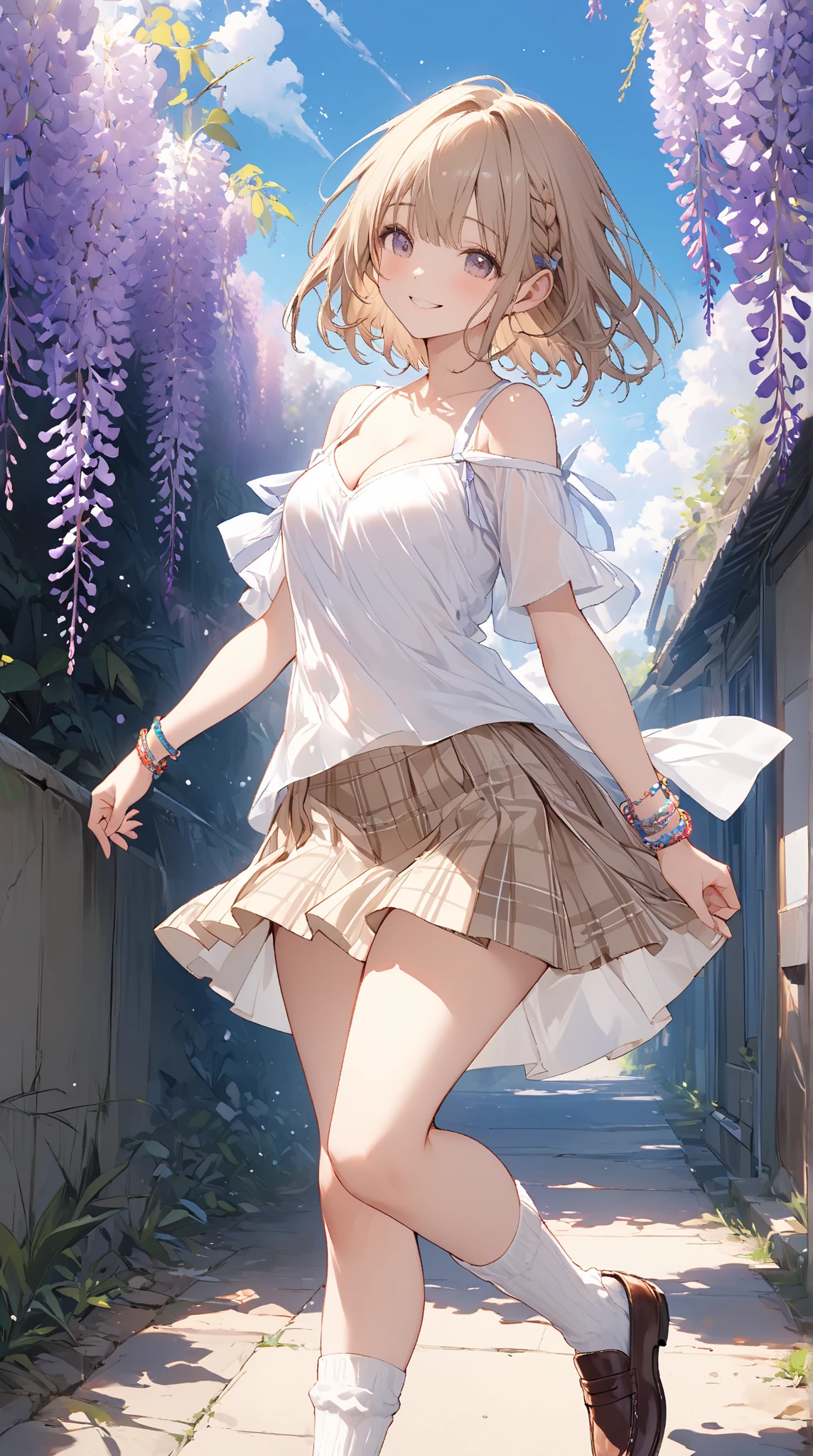 ((masterpiece, Highest quality, High resolution, 超High resolution, Pixel Perfect, Depth of written boundary, 4K, RTTX 10.0, Human Development Report))), One Girl, single, alone, beauty、View the whole body、 ((Waist-length hair, Short Liuhai, Reddish brown hair)), ((blue eyes, Beautiful eyelashes, Realな目)), ((Detailed face, blush:1.2)), ((Smooth texture:0.75, Real质感:0.65, Real:1.1, Anime CG style)), Large , Perfect body, (( collarless sweater, Exposing shoulders, Short skirt ,black tights)), smile, Transverse seat, (The wind is so strong that my hair flies away，左Exposing shouldersする、black tights) , Night view hot spring,Snowy Night