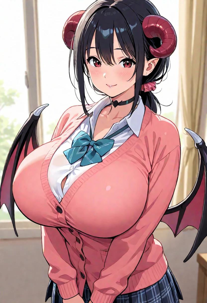 highest quality, Super detailed, masterpiece, Ultra-high resolution, 8k, Ridiculous, Cowboy Shooting, Focus on the girl, Embarrassing, blush, Lovely, Close one eye, With tears in her eyes and her mouth open, drooling, (arms behind head), (wariza),Classroom Background, (1girl, konori mii, toaru kagaku no railgun), Black Hair, (Glasses), [1girl, morrigan aensland, vampire \(game\)], (succubus ears), (succubus wings), large breasts, sagging breasts,(huge nipples), Black knee socks,Thighs,Waistline, (high angle shot)