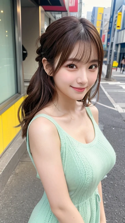 (masterpiece:1.3),、(8K、Photorealsitic、Raw photography、Top image quality: 1.4)、Japan high school girls、(Random hairstyles:1.2)、cleavage of the breast:1.2、Super Detail Face、Eye of Detail、foco nítido:1.2、prety woman:1.4、light brown hair、top-quality、masterpiece、超A high resolution、(Photorealsitic:1.4)、very detailed and professional lighting、A smile、slender、Japan idle、韓国アイドル、hposing Gravure Idol、age19、tall,