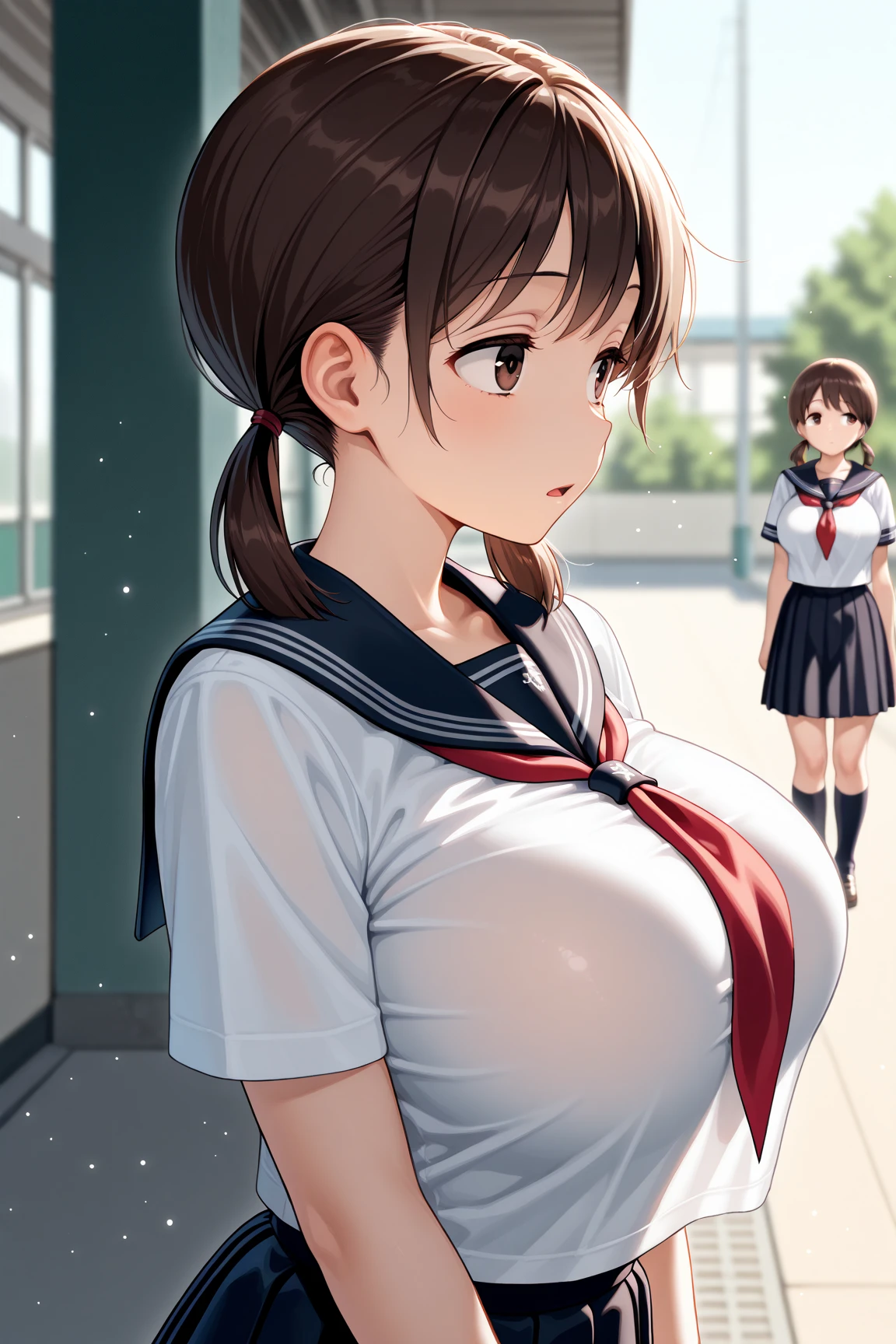 white micro mini skirt white、NSFW、独奏、white micro mini skirt white、(white micro mini skirt white、White pleated skirt、White tennis wear、White polo shirt、Big Breasts)、Toned body、Bare thighs、(Panty shot、White panties、Panties transparent with sweat、Mansuji)、(White tennis wear、White polo shirt、Big Breasts、white micro mini skirt white、White pleated skirt)、白シャツ越しに透けたBig Breasts、(short hair、Brown Hair、Barrette、hair ornaments)、(Brown eyes:1.5)、(yuihirasawa、yui hirasawa、Yui Hirasawa)、Big Breasts、Women's High、Tennis court、独奏