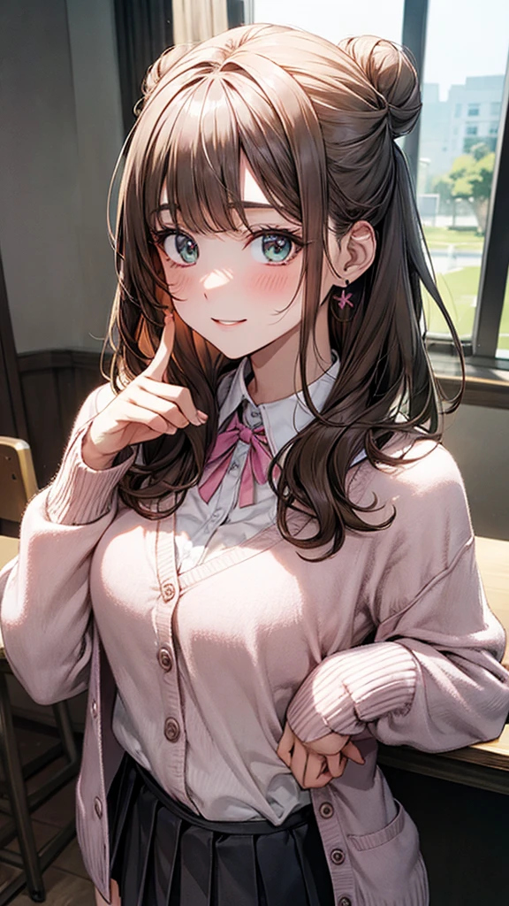 Very detailed、(8k, RAW Photos, highest quality, masterpiece:1.2), (Very detailed 8k wallpaper),shape、Professional Lighting,Sharp focus, Written boundary depth、
Browsing Caution、Clear Eyes、Perfect Anatomy、With a girl、12 years old、Black Hair、Big Breasts、(blush:1.5)、、(Beige cardigan:1.2)、White collar shirt、bow tie 、Tartan check micro mini skirt、、、,、imminent kiss,Thighs、