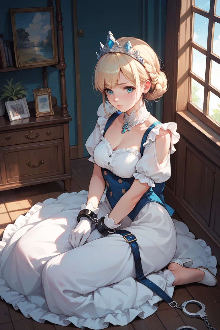 official art, masterpiece, sharp focus, (beautiful gorgeous sexy italian woman: 1.3), (beautiful sexy Italian: 1.3), italian beauty, delicately beautiful hair and eyes and face, realistic, ultra-detailed, beautiful, slender and sexy facial expressions, dynamic hair, delicate blonde hair, glowing blue eyes, umineko\, 1 girl, ((Beatrice 2)), 
((Masterpiece)), (Best Quality), (detailed), Polka Dotted Bow, POV, Full Blush, Erotic Laughter, Far Shot, Lost Clothes, Exposed, Lying in a Gorgeous Bed, Sex.