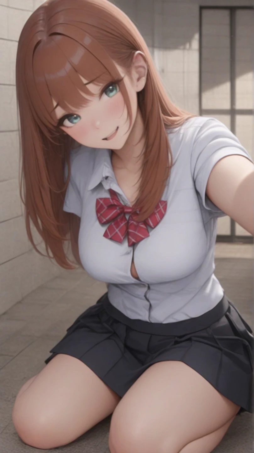 Mastepiece、masterpiece、highest quality、Super detailed、High resolution、8K Portrait、High definition CG of Unity 8k wallpaper、Cute little:1.5、Loli:1.5、Highly detailed CG Unity 8k wallpaper、Realistic、Real person、 Portrait Photography、Shiny skin、High definition、(16 years old:1.2)、(1 girl)、Beautiful clear eyes、extremely detailed description、Delicate face、Nice lips、Slim body、(thin waist)、Thin legs、(bed room:1.6)、1 Girl, Cute, Perfect Face, seriously, ,(nude),(blush:1.5),(Brown hair semi-long hair:1.2),(huge breasts:1.3),(School uniform:1.3),((half nude:1.6)),((skirt lift:1.5)),(looking at view),(from front:1.2),(disapproval face:1.5),nsfw,(take off panty:1.5)