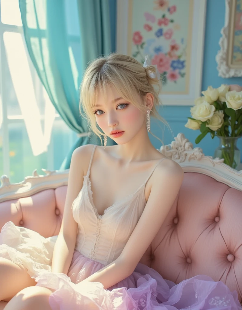 (high details:1.4)、(surrealism:1.4)、(soft lighting:1.05)、32,000、1 woman、realistic lighting、face lighting、ray tracing、(brightened light:1.2)、(improve quality:1.4)、(Realistic textured skin of the highest quality:1.4)、original photo, lifelike, full body woman love, bed, soggy, big bust, stylish hairstyle, pale skin, black eye, pink lips, (Beloved), (:1.1), ~Through, detailed background, detailed face, delicate eyes, good hair, Anatomically correct body, elastic skin, make up, masterpiece