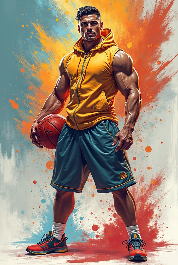 Male silhouette:athlete:dynamic pose:profile,Ink splash,Bold colors,dynamically,colorful,An abstract painting that looks like a person if you look closely,works of art,mysterious,design