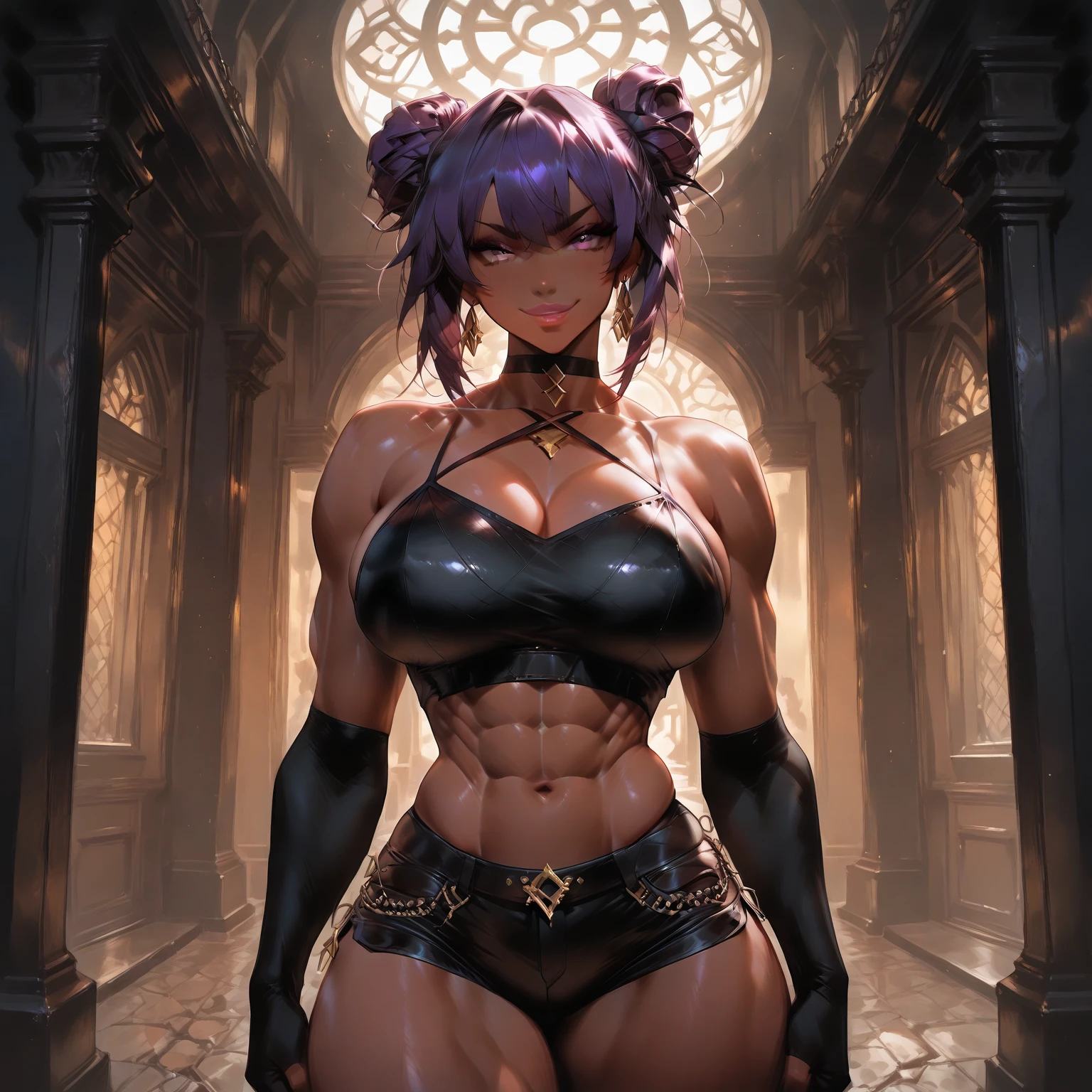 (masterpiece,best quality,ultra-detailed),1girl,messy hairstyle,mane,thick hair,long bob cut, multicolored hair,blue and red and yellow hair,aesthetic hairstyle,pointy ears,beautiful and detailed face, detailed eyes, goth fashion,night,fog,looking at viewer,huge chest,((grey theme)),((gothic theme)), huge tits, f cup breasts, wide hips, narrow waist, huge ass, tattos, tribal tattoos, piercings, nipple piercings, thick, goth mommy, (((huge muscles))),