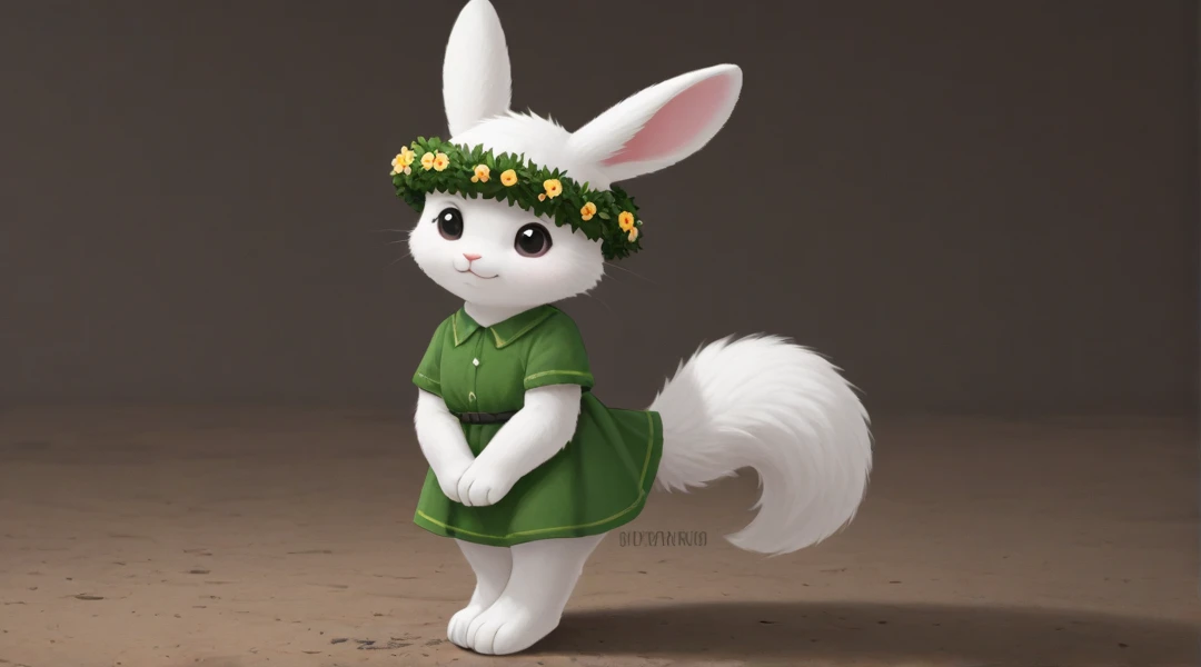 (((anthro))), (((clothed))), cute (((white))) (((anthro))) furry sheep girl, (((white wool))), (((white fur))), (((white hair))), green eyes, medium breasts (((covered))), thick square glasses, short (((deep blue))) boho dress with white lace trim, walking in a field of flowers, smiling, best quality, solo focus, female focus, cartoon