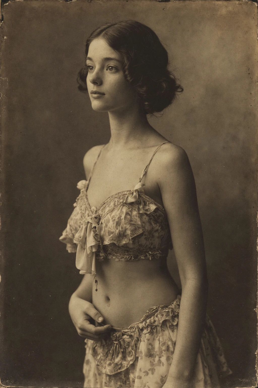 19th century vintage victorian photograph of a sensual woman, shaved pussy, natural breasts, colorless, grainy photo, toned body, slender body,