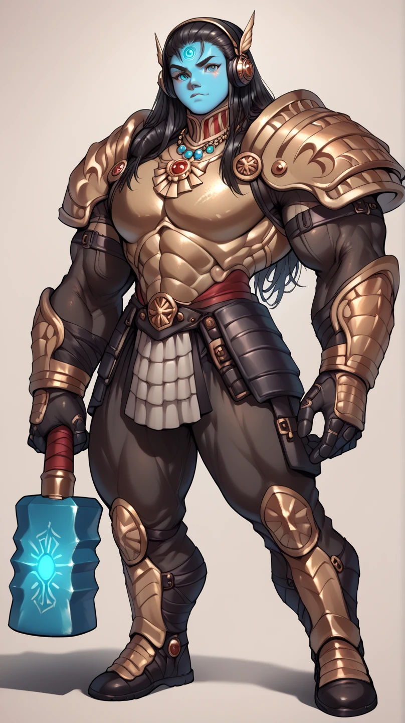 Polar bear, chubby, belly, anime style, muscular arms, thick thighs, approaching perfectly, long black hair up, black beard, black small underwear, silver futuristic armor, detailed bulge, sexy pose