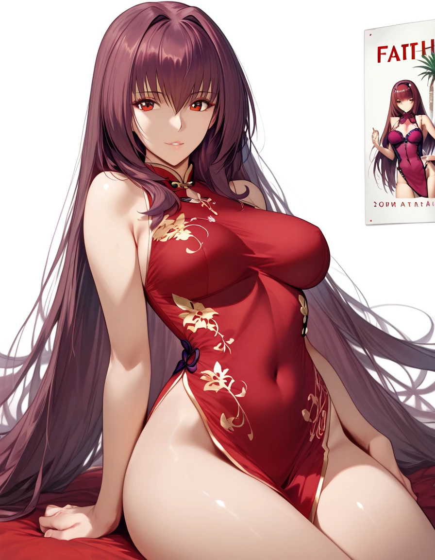 score_9, score_8_up, score_7_up, score_6_up, score_5_up, score_4_up, yu hee, golden eyes, red hair, long hair, thigh, bare sleeve, bright smile, lie, golden eyes, Chinese underwear, traditional underwear, red Yukata dress, 