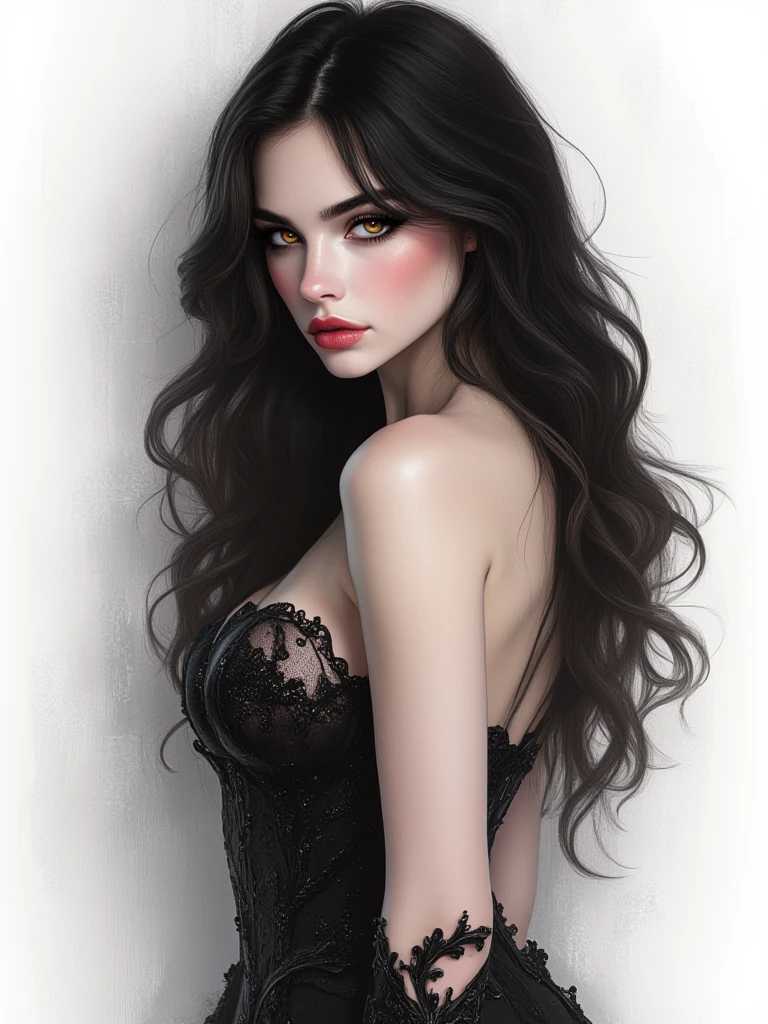 (best quality,4k,8k,highres,masterpiece:1.2),ultra-detailed,(realistic,photorealistic,photo-realistic:1.37),portraits,black and white photography,studio lighting,elegant model with exquisite makeup and stylish attire,high fashion,cover shoot,cosmetic details,fashion editorial,professional model posing,high-end aesthetics,sophisticated,font design,magazine title