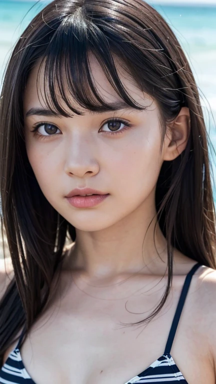 Emerald clean sea and white sand beach、(((Portrait of an 18 year old Japanese girl)))、(1 girl)、highest quality、masterpiece、Super A high resolution、(Photorealistic:1.4)、Raw photo、Wet Hair、sweating、(Wearing a wetsuit)、Diving Woman、Long sleeve、 、shadow、Octane Rendering、8K、Super sharp、Intricate decorative details、Very intricate detail、Realistic Light、(Mysterious look)、Shining Eyes、To the camera、Small LED、Close-up