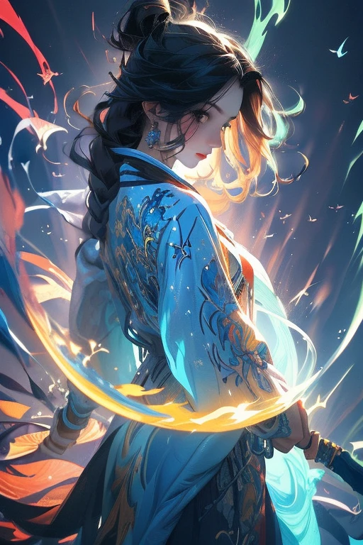 A universe with stars,The Big Bang of stars,energy ball,Glass Flower,Chinese dragon,moon