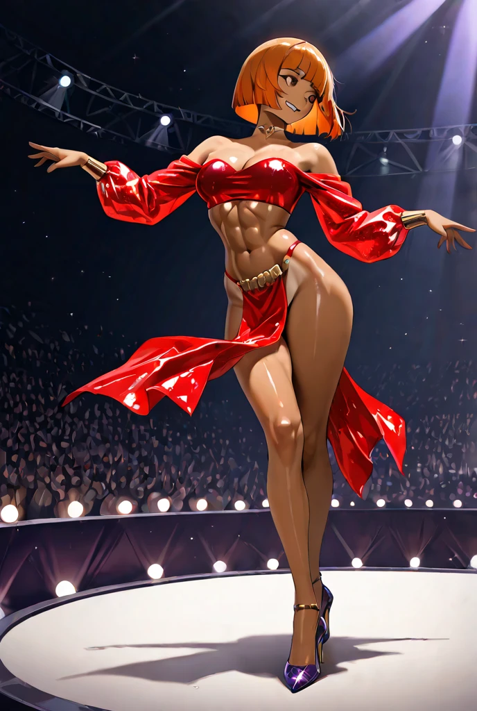(Nsfw, Afrocentric, urbancore, christmas rap video, 3d ), ((masterpiece, ultra-detailed, 48k Cinematography, HDR)), melaninated rapper, curvaceous, full breasts, (neon viper thigh tattoo), (
(Hetrochomatic purple and gold eyes), strapless red gift wrap lingerie, salacious, ( with microphone, dance scene, twerking, (Santa's shop themed set) ((masterpiece, ultra-detailed, highly detailed)) full body, eroticism , (sense of depth, depth of field), ((rap core)), splash-art, dynamism, festive scenery, dramatic lighting, volumetric lighting explicit dancing, ,multiple dark skinned santa sexy helpers pole dancing, group picture, lineup, harem, microphone, holding microphone, rap video, urban christmas set, , multiple pole dancer, group picture, 4girls,