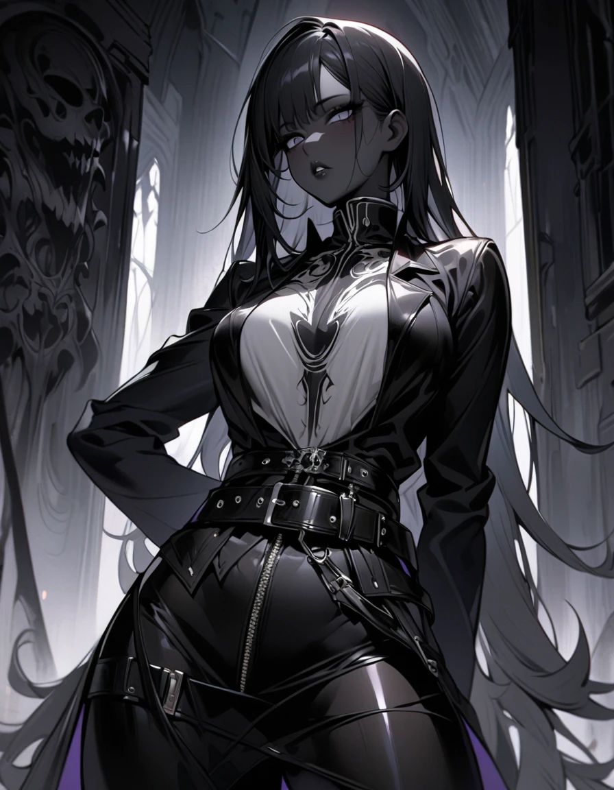 Gay, tan skin, lattin, clothing, goth, futuristic dress, long gloves, long black hair, fashion, fire godess