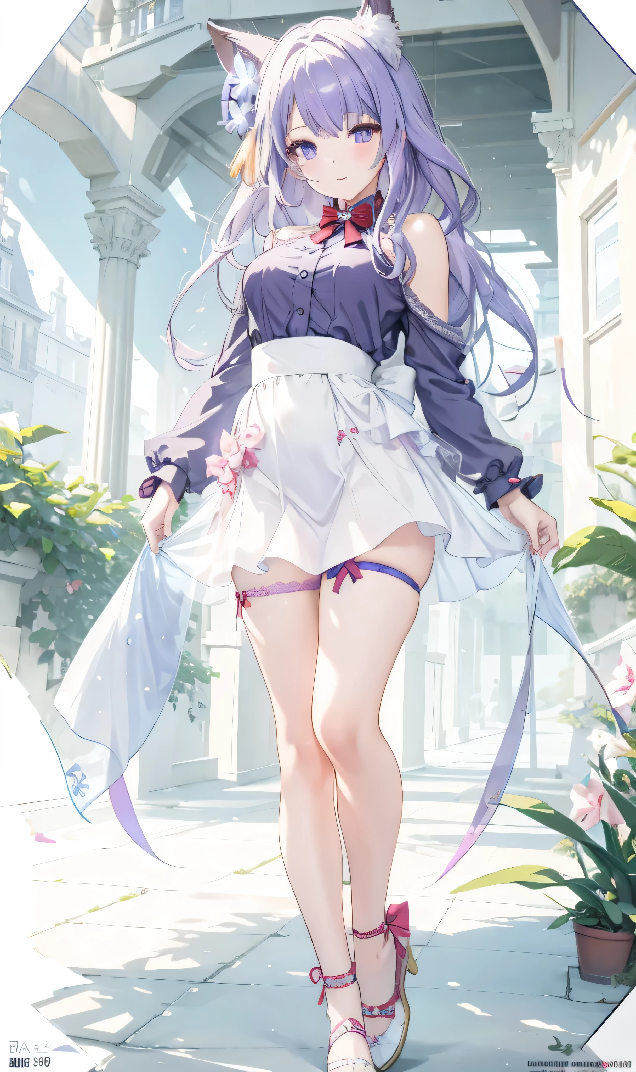 最high quality、best image quality、masterpiece、girl((18-year-old、 By becoming、vest bust、medium bust,wide open breast tea、shining eyes, silver hair、long hair、thin,highest valley、white see-through dress、White short skirt、Wristband、smile、back view、cherry blossom hair ornament、emphasize the buttocks、white underwear)),high quality、beautiful art、background((SakuraFubuki、Falling cherry blossoms、Cherry tree、beautiful park、square、Cherry Meadow、Wind、))、Flight、debris flies、Depth of written boundary、movie、visual art、perfect art、8K,genuine、