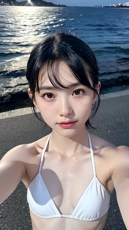 (Best Quality, 8k, 32k, Masterpiece, UHD: 1.2), Cute Japan Woman Pictures, 1 Girl, (Big), (Tall Women), (Abs), (Lips), Closed Mouth, (Medium Short Golden Hair), Double Eyelids, Wet Skin, T-Back, Realistic Rays, Beach