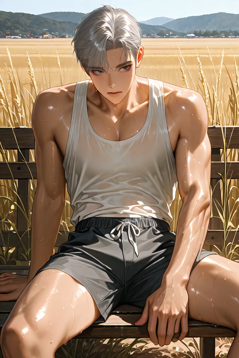 (absurdres, highres, ultra detailed), masterpiece, best quality, a boy playing soccer, solo, handsome, short hair, soccer, topless, full body,