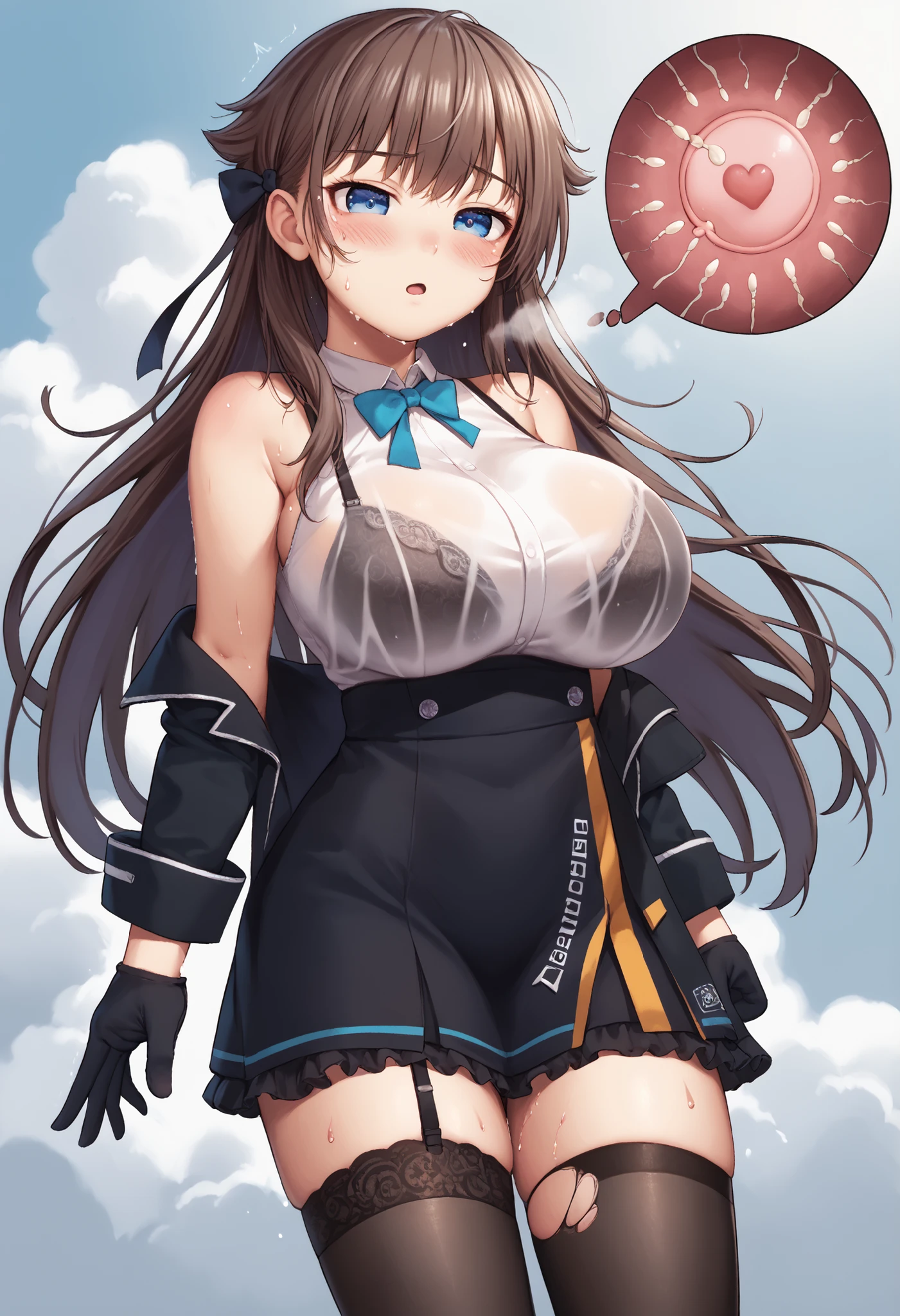 KafkaHKS,Comic cover style,Comic title,Exposing the abdomen,Slim figure,cropped shoulders,huge tit,White dress at the bottom,Mesh garment,Fleshy thighs,Below the waist are mesh stockings,Masterpiece,hyper-detailed face,Deep rendering