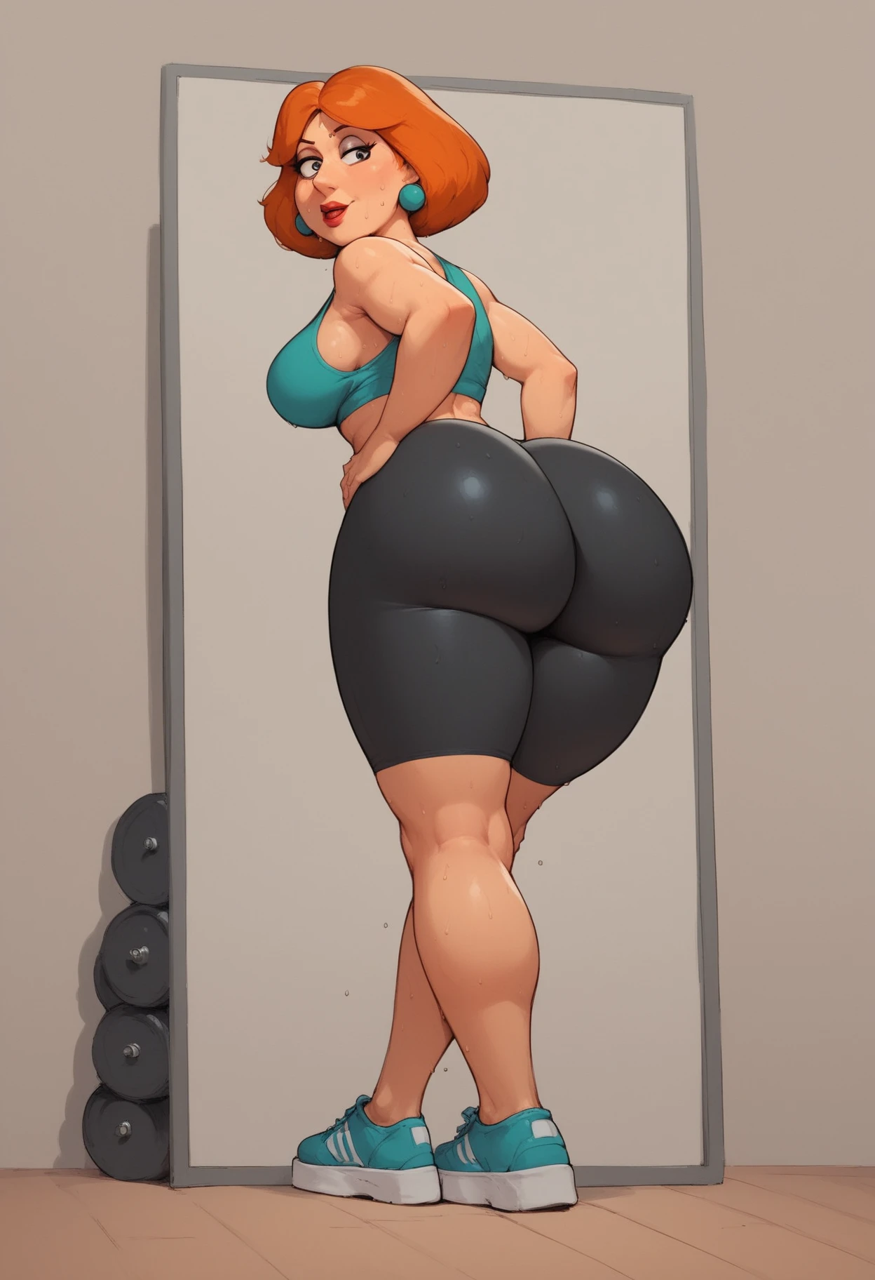 cartoon of a woman in a striped panties with a speech bubble, thick thigs, giantess art, realistic cartoon, comic digital art, insanely inflated hips, thicc, buttshape, high detailed cartoon, 3 d cartoon, short cartoon strip, big cheeks, cartoon digital art, really realistic, comic pinup style, digital art cartoon, comic artwork, very realistic, gigantic ass, ass inflation,