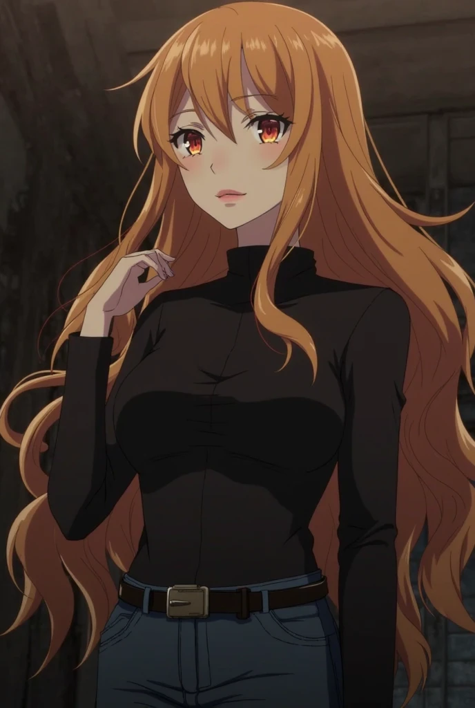 ((masterpiece,best quality anime,Highest quality:1.3)),realistic,,cowboy shot,(30 year old beauty), gunslinger ,1woman,独奏,((very small head:1.4)),((very long body:1.3)),red hair,bangs,(straight long ponytail hair),gorgeous big eyes,brown eyes,smile,((black mini dress)),((slender body:1.3,skinny)),small breasts,gleaming skin,shiny skin,Luxurious party venue、Luxury hotel party、Party goers in the background、The World of Westerns、