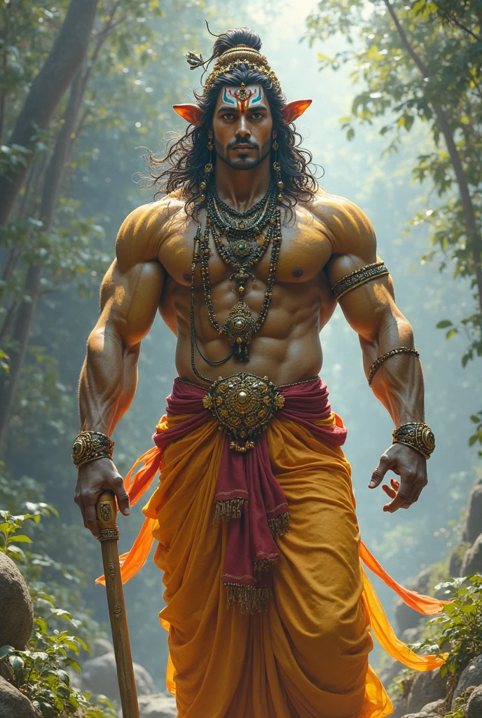 Hanuman ji in a man body with a fit body end six pack