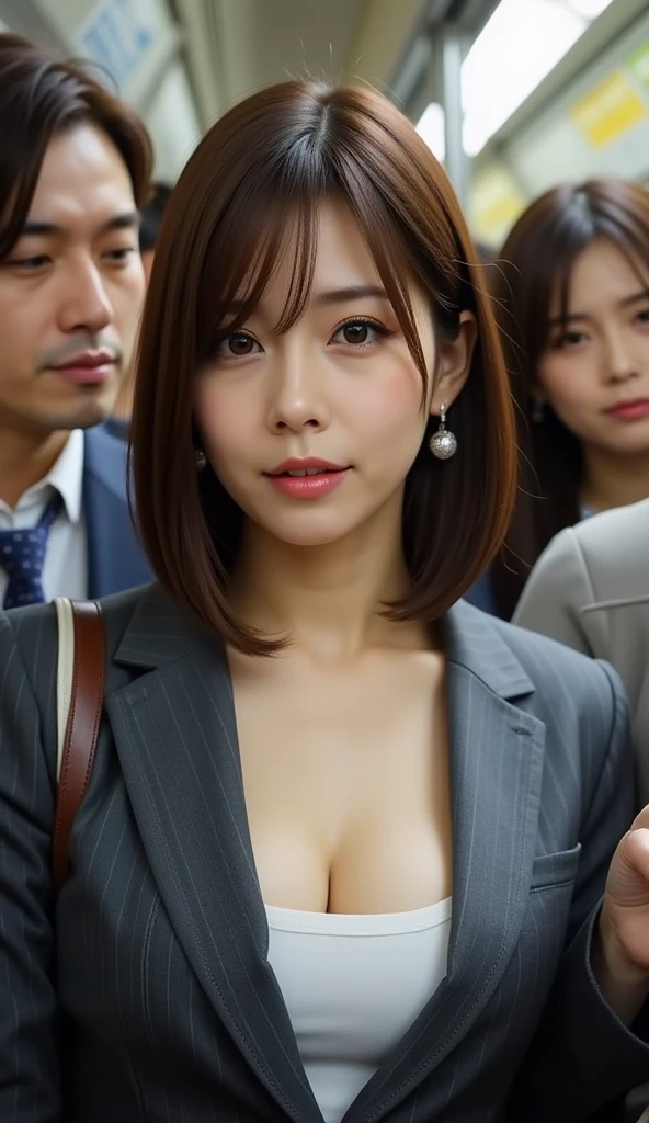 (1 woman:1.1)、Beautiful Japan adult woman、((best qualtiy, 8K, tmasterpiece:1.3))、((realisitic:1.5))、((sense of reality:1.5))、Perfect litthing、Perfect figure beautiful woman:1.4、((Layered Hair Style、ample breasts:1.3))、(long shirt:1.2)、(Surrounded by crowds、Street:1.2)、Highly detailed facial and skin texture、glowy skin、A detailed eye、二重まぶた、(The front of the shirt is open:1.1)、(breast cleavage exposed:1.1)、(small areolas:1.3)、(Small beautiful nipples:1.3)、(Wearing a short skirt:1.1)、Standing with open legs、see the beholder、