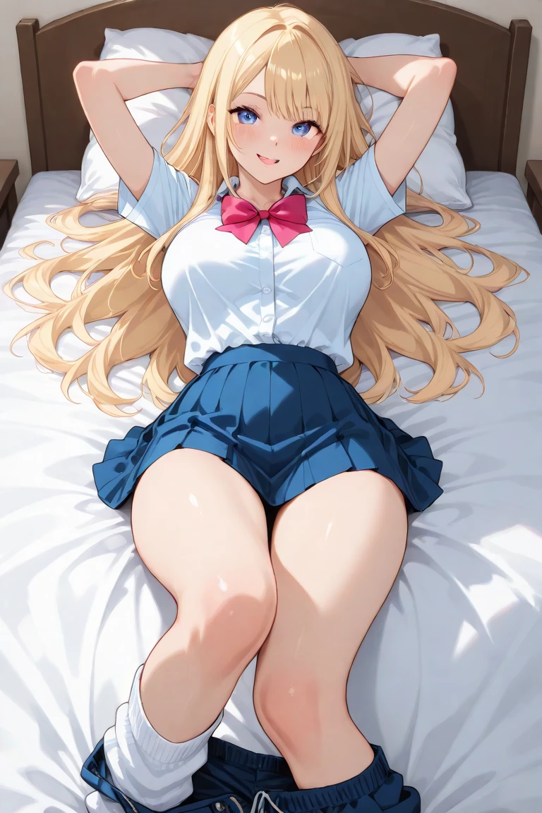 Anime girl lying on bed、Put your hands on your stomach, a hyperrealistic schoolgirl, a hyperrealistic schoolgirl, Realistic Schoolgirl, Ecchi, the anime girl is crouching, high detailing!!, beautiful anime girl squatting, giantess art, Anime Barbie in white stockings, photorealistic anime, [ photos realistic ]!!, Very realistic