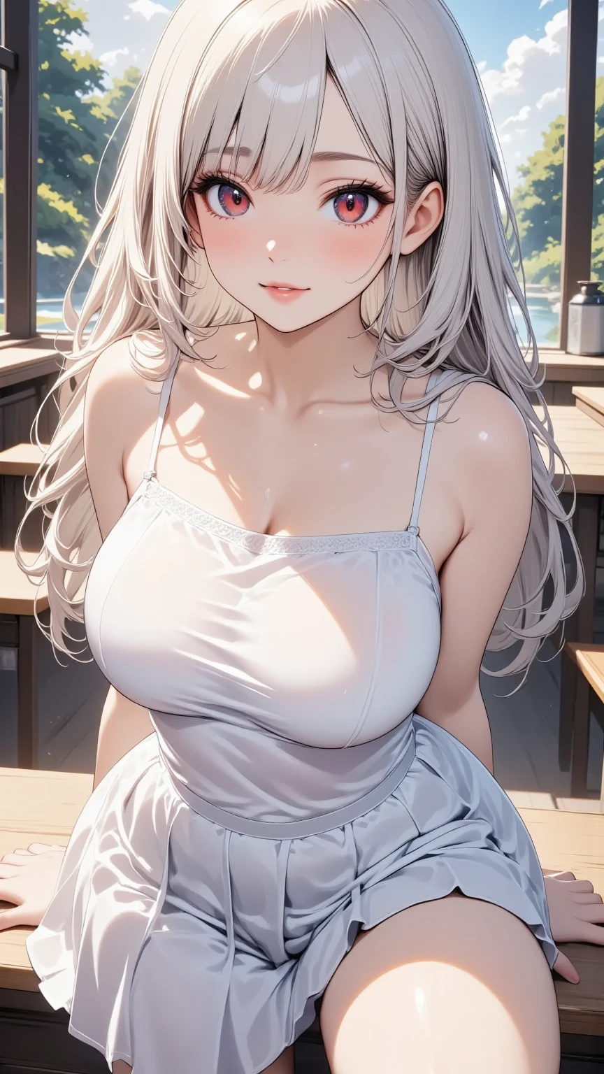 ((Highest quality、、masterpiece:1.3)), Upper Body、Long legs、Sharp focus:1.2, Beautiful woman with perfect figure:1.4、Big Breasts, (Smiling:1.2), double eyelid、30-year-old female、Sexy pose、((((In underwear、Uninhabited island))))、Blue Eyes,(((Close your mouth、Standing posture)))、One Woman