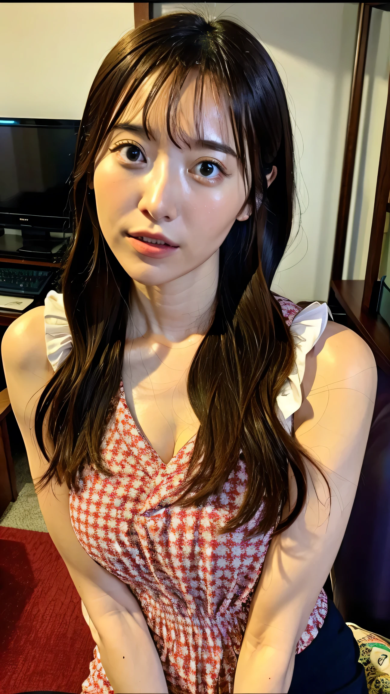 Medium display, Medium Shot, Written boundary depth, bust, Upper Body, Movie angle, masterpiece, Highest quality, Very detailed, CG, 8k wallpaper, Beautiful Face, Delicate eyes, Otome, alone, open mouth, Crimson Dress、plateau