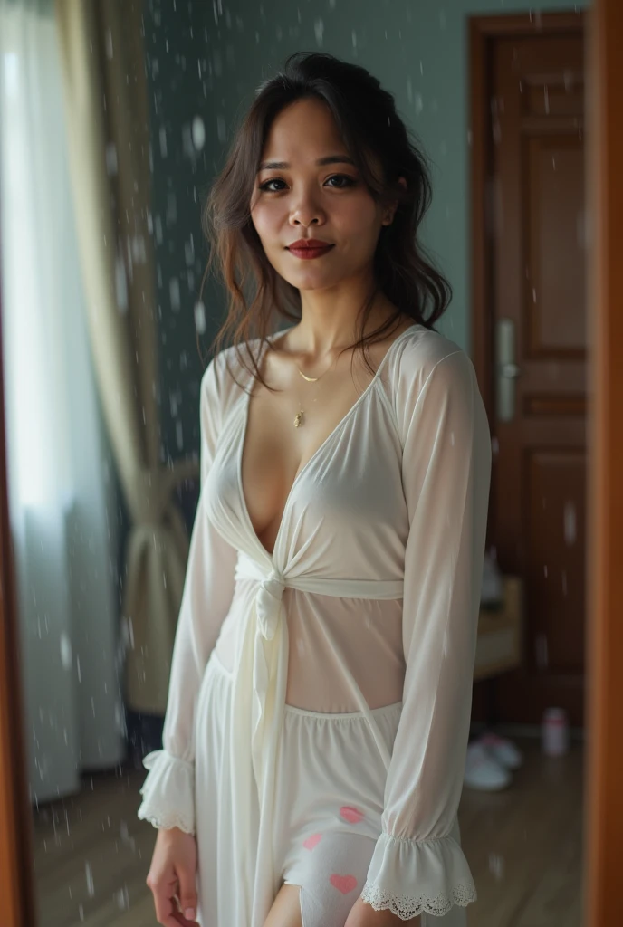 (((CUTE MALAY GIRL))), masterpiece, High quality, UHD 32K, Realistic face, Realistic skin human feeling , A Japanese Lady, , ((layered hair with pony)), Very cute and baby-like face, (MATRIX WORLD), ((SADNESS)), (((WHITE))), (((CUTE GIRL))), ((WEARING SEXY GODDES DRESS, , VAGINA)) SATIN FLORAL PATTERN, straddle in bed, perfect fullbody, Red Lips, earing, ((REALISTIC SKIN HUMAN))