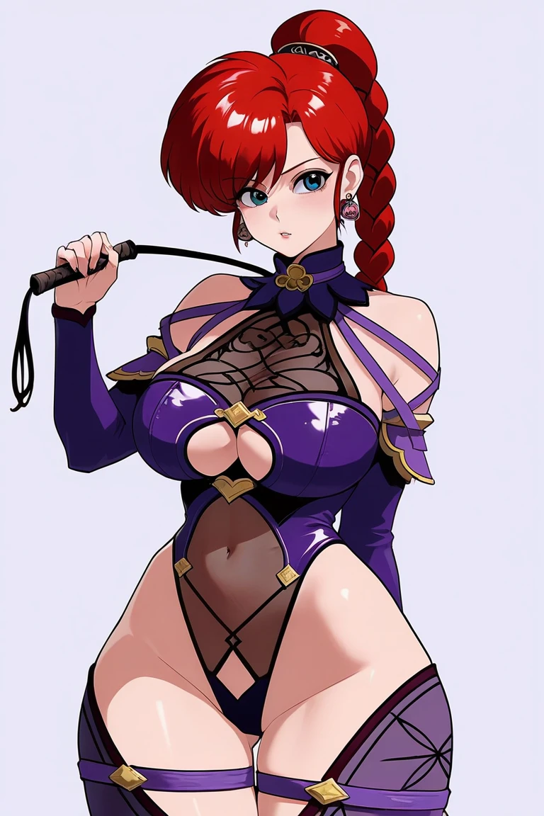(best quality), (masterpiece), 1 girl, early 20's, huge heavy breasts, busty, massive breasts, thick, thick lips, wide hips, thin waist, jessica albert, Blue leotard, Yellow microskirt, White elbow gloves, White thighhighs, Garter straps, Bracelet, Navel cutout