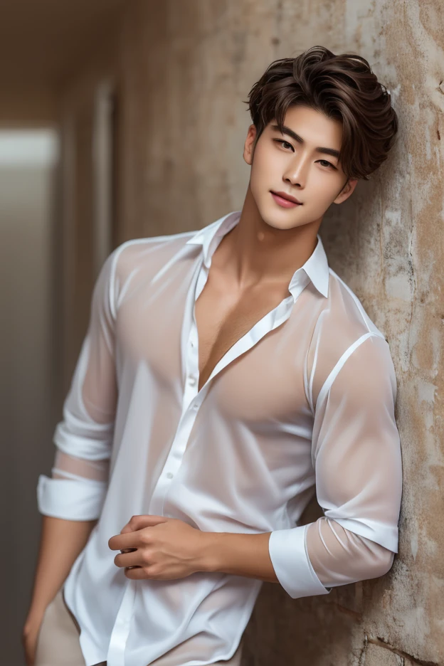 Realistic Photography, 8k ,Handsome Men ,Transparent Shirt