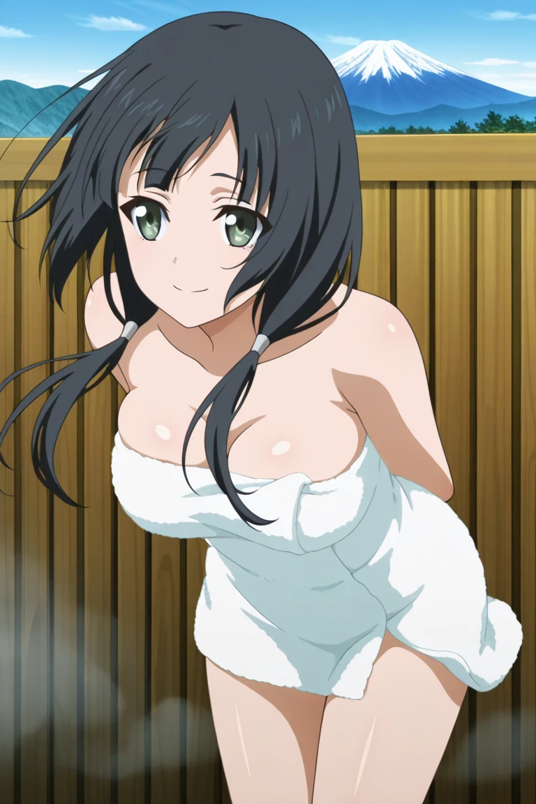 (From above), Animeセル画スタイル, Black Hair, Long Hair, blue eyes,bangs, (髪band), masterpiece, Highest quality, Very detailed, a Anime, (((NUDE))), (((In the shower room))), Naughty anime style, Anime, Naughty style, Naughty, Digital anime art!!, Anime Style, Official artwork, Visual Novel CG, 美しいAnime, Anime Style 4k,