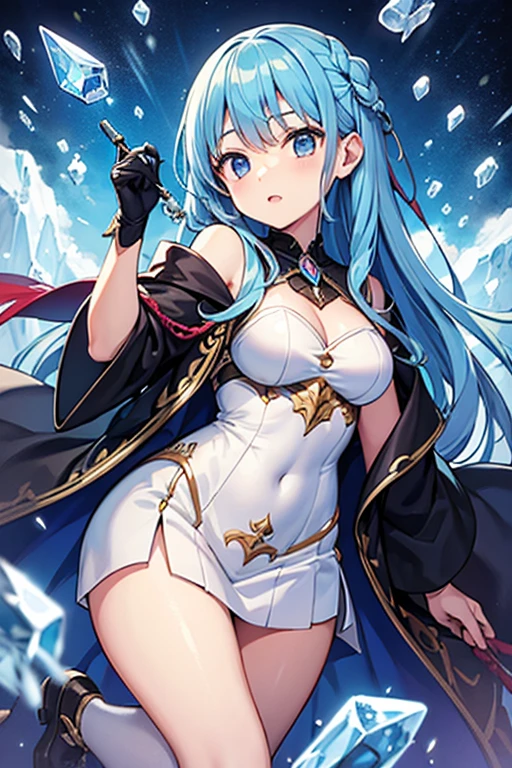 Masterpiece, Best Quality, 8K, Photographic Reality, Realistic, Octane Rendering, (Blue eyes) Side display,1girl, proper clothing, nun, elegant, lady, mature, tall woman, (Topaz blue hair: 1.2), ruins, sky, detailed face, cute face, detailed hair, masterpiece, dark abyss, depth, dark blue sea, seafloor, seafloor structure, glowing sunken compass artefact, masterpiece, high definition, 8k, there is a woman with long spear annihilating enemies front alone, proper nun outfit, girl with brilliant topaz blue hair, artwork in the style of guweiz, anime style. 8k, guweiz,🤤 girl portrait, battle pose, attacker, holy effects, blue dragon in the background
