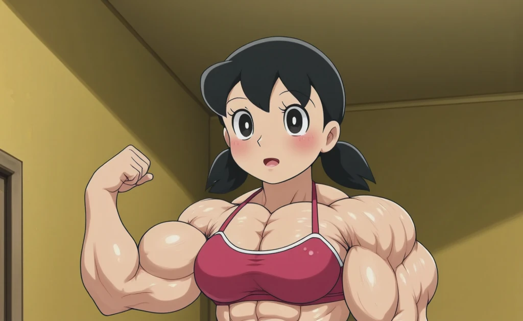 chichi_dbz, standing, solo, large_breasts, Purple_Dress_Orange_Neckerchief, masterpiece, best quality, detailed face, detailed eyes, highreasterpiece:1.0),(best_quality:1.0), ultra high res,4K,ultra-detailed, photography, 8K, HDR, highres, absurdres:1.2, Kodak portra 400, film grain, blurry background, bokeh:1.2, lens flare, (vibrant_color:1.2),professional photograph, (Beautiful,large_Breasts:1.4), (beautiful_face:1.5),(narrow_waist),(beefy, muscular, female, bodybuilder), (best quality, 4k, highres, HDR, professional), (vivid colors, sharp focus), (studio lighting,physically-based rendering), (portrait, fitness, strength), (exquisite details), (intense, determined expression), (long dark hair, sculpted arms), (flexing biceps, toned abs), (sweat dripping, glistening skin), (posing on a gym floor), (background blurred), (strong and confident posture), (athletic leggings, sports bra), (weightlifting belt), (gym equipment in the background), (tattoos on arms), (sweatbands on wrists), (spotlight highlighting muscles), (striking physique), (dynamic lighting and shadows), (impressive muscle definition), (energy and power), (grit and determination), (bodybuilding competition setting), (admiring crowd in the background), (focused and intense workout), (muscle pump and vascularity), (natural lighting), (commanding presence), (extraordinary strength and confidence), (competition-grade muscle tone), (explosive energy), (maximum muscle density and size), (female empowerment), (awe-inspiring physique), (body positivity), (inspiration and motivation).