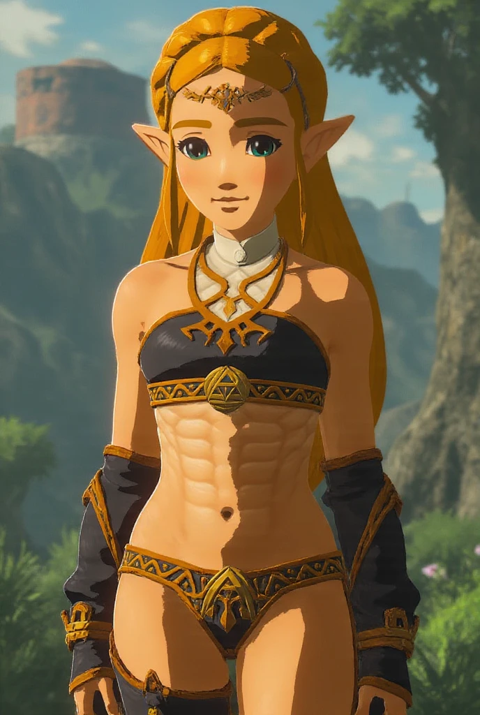 (botw style:1), vampire woman, ((wearing black cloak)), showing fangs, [blood dripping down face], (detailed face), ((long white hair)), (OOKZAVampire Style:0.95), standing in front of ancient ruins