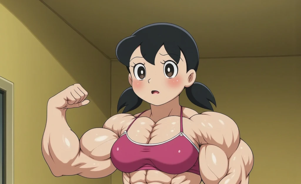chichi_dbz, standing, solo, large_breasts, Purple_Dress_Orange_Neckerchief, masterpiece, best quality, detailed face, detailed eyes, highreasterpiece:1.0),(best_quality:1.0), ultra high res,4K,ultra-detailed, photography, 8K, HDR, highres, absurdres:1.2, Kodak portra 400, film grain, blurry background, bokeh:1.2, lens flare, (vibrant_color:1.2),professional photograph, (Beautiful,large_Breasts:1.4), (beautiful_face:1.5),(narrow_waist),(beefy, muscular, female, bodybuilder), (best quality, 4k, highres, HDR, professional), (vivid colors, sharp focus), (studio lighting,physically-based rendering), (portrait, fitness, strength), (exquisite details), (intense, determined expression), (long dark hair, sculpted arms), (flexing biceps, toned abs), (sweat dripping, glistening skin), (posing on a gym floor), (background blurred), (strong and confident posture), (athletic leggings, sports bra), (weightlifting belt), (gym equipment in the background), (tattoos on arms), (sweatbands on wrists), (spotlight highlighting muscles), (striking physique), (dynamic lighting and shadows), (impressive muscle definition), (energy and power), (grit and determination), (bodybuilding competition setting), (admiring crowd in the background), (focused and intense workout), (muscle pump and vascularity), (natural lighting), (commanding presence), (extraordinary strength and confidence), (competition-grade muscle tone), (explosive energy), (maximum muscle density and size), (female empowerment), (awe-inspiring physique), (body positivity), (inspiration and motivation).
