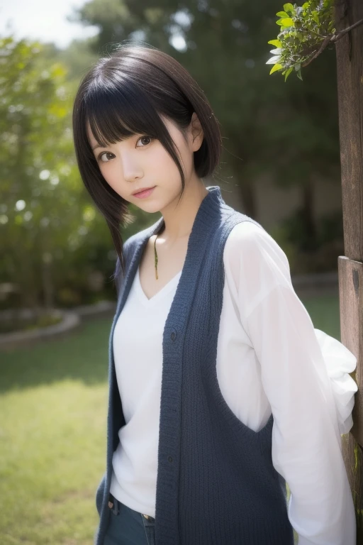 woman has her hands tied、((Hands behind back))、((Hands crossed at the waist))、(Her wrists are tied with a rope)、Beauty、20talent、university student、Standing on a hill at night、There are a lot of trees、Beautiful night sky、There are many stars、A strong wind is blowing、Wearing a short-sleeved blouse、Wearing a longskirt、Uniform eyes、Well-proportioned、Medium build、Small Bust、(I can see from head to heel), black hair, bangs, swept bangs, straight hair, nervous, messy hair, floating hair, cinematic lighting, tachi-e, first-person view, pov, from behind, f/1.2, Nikon, Surrealism, UHD, best quality, highres, 8k, textured skin, anatomically correct,