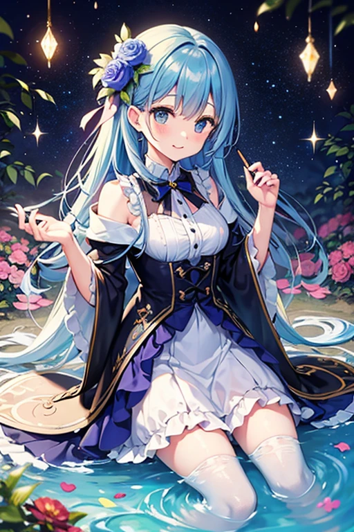 Long hair girl, beautiful, flowers